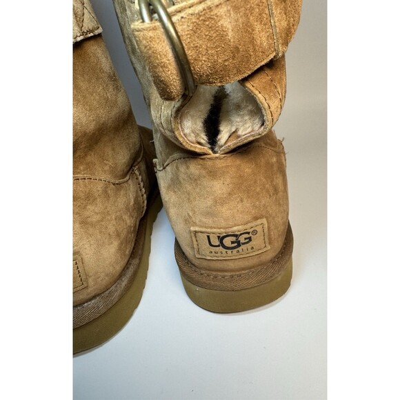 UGG Remora Short Boots Womens Size 9 Chestnut Leather Shearling Fur Lined - Picture 4 of 13